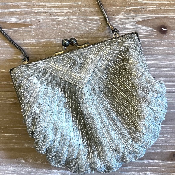 Vintage Handbags - Vintage Silver Beaded Shoulder Bag